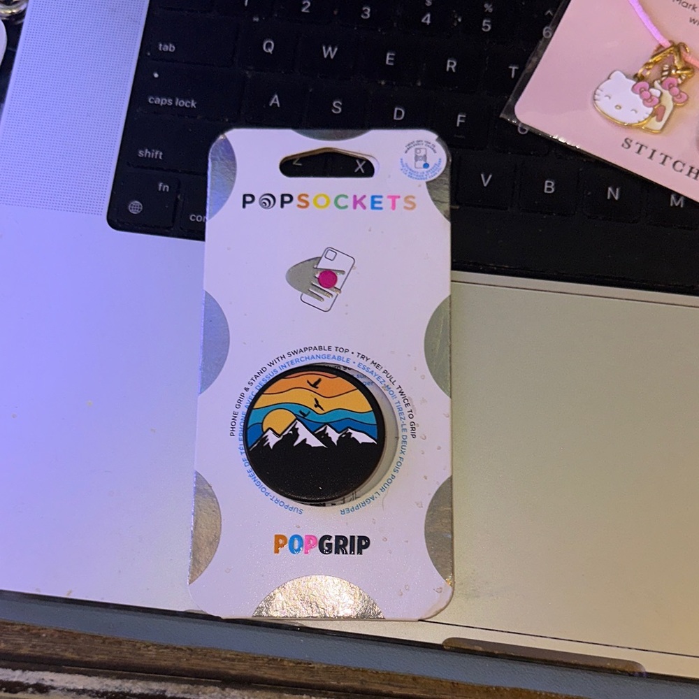 PopSocket PopGrip with Sunset Mountain Design - Black and Multicolor